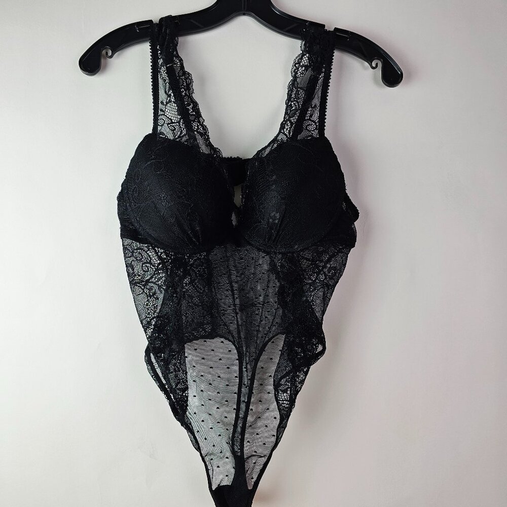 Sophie B Women's Lace Bodysuit‎ Black Sheer Lingerie Teddy Large